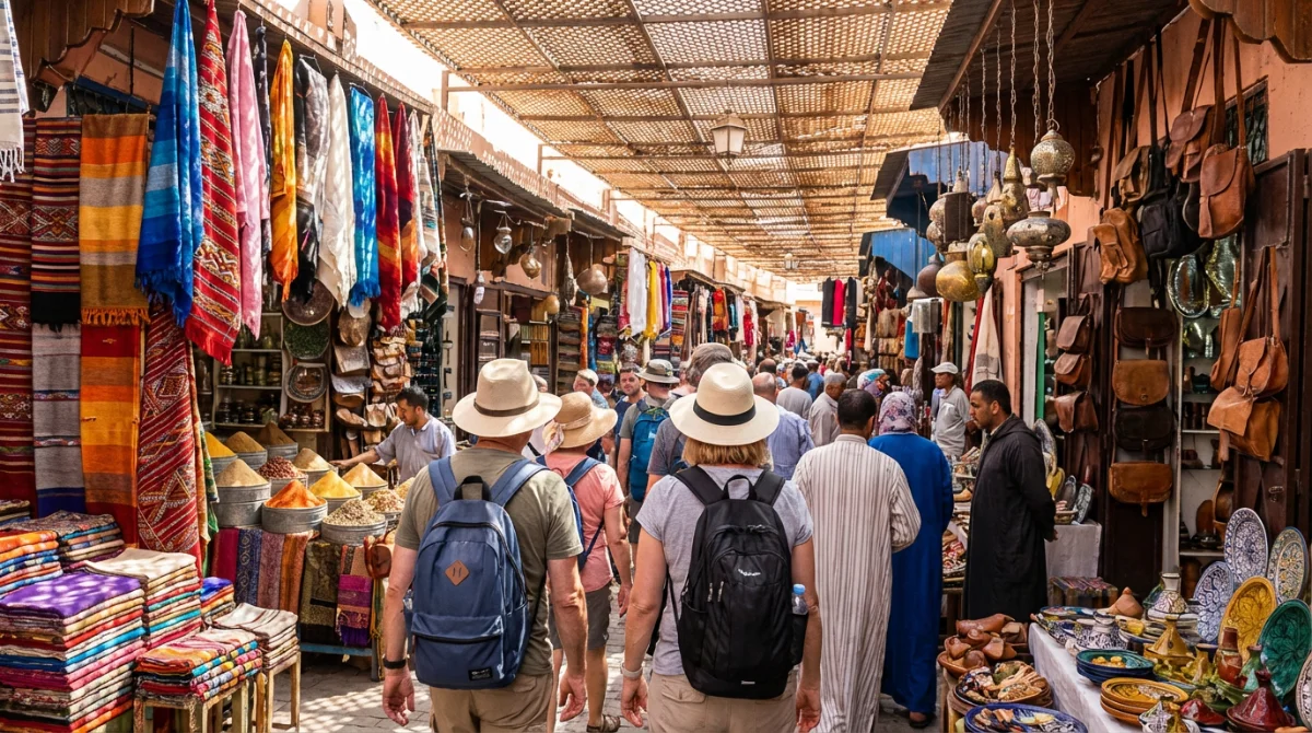 Souk El Had d'Agadir, étals d'épices colorées et artisanat amazigh